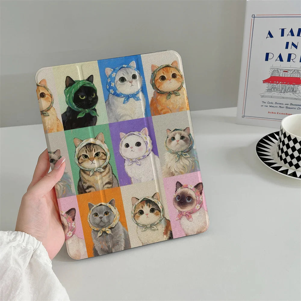 New Year's collection of cute cat iPad protective cases, suitable for Apple iPad Pro 2024 11 inch 2025 Air 5/4 10.9 iPad 10 9.7