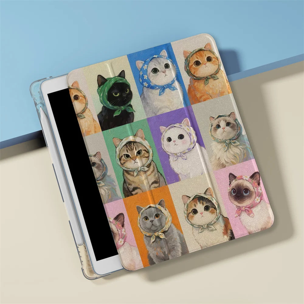 New Year's collection of cute cat iPad protective cases, suitable for Apple iPad Pro 2024 11 inch 2025 Air 5/4 10.9 iPad 10 9.7