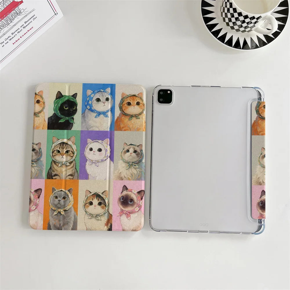 New Year's collection of cute cat iPad protective cases, suitable for Apple iPad Pro 2024 11 inch 2025 Air 5/4 10.9 iPad 10 9.7