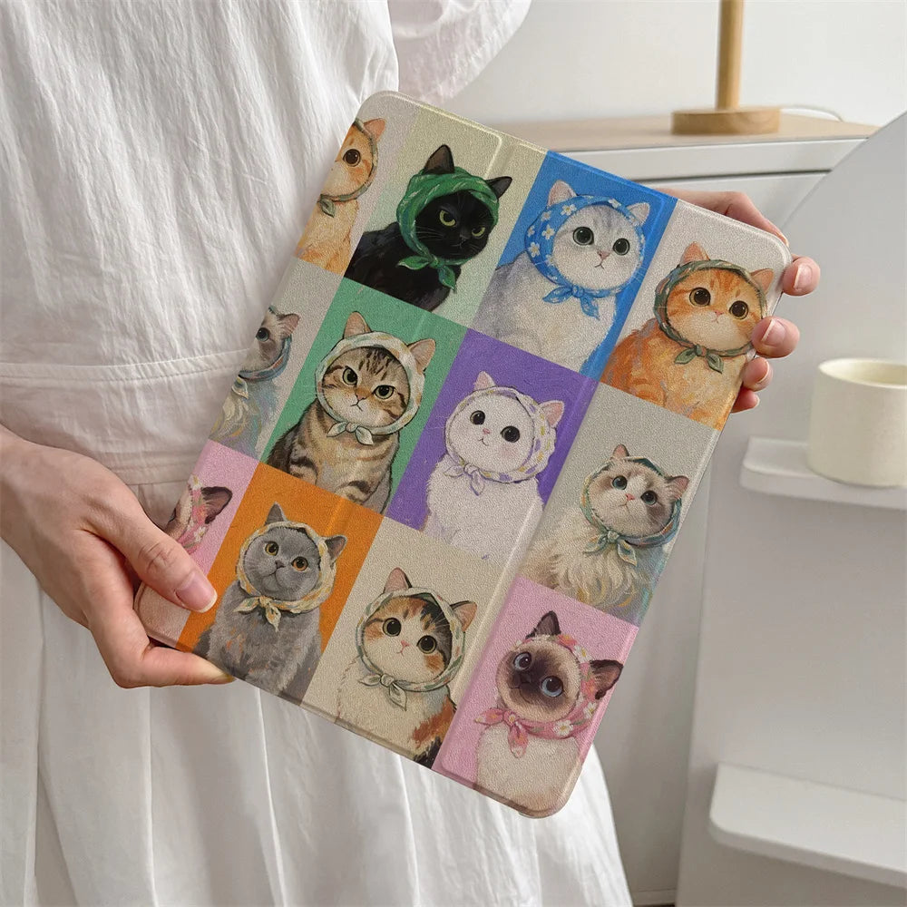 New Year's collection of cute cat iPad protective cases, suitable for Apple iPad Pro 2024 11 inch 2025 Air 5/4 10.9 iPad 10 9.7
