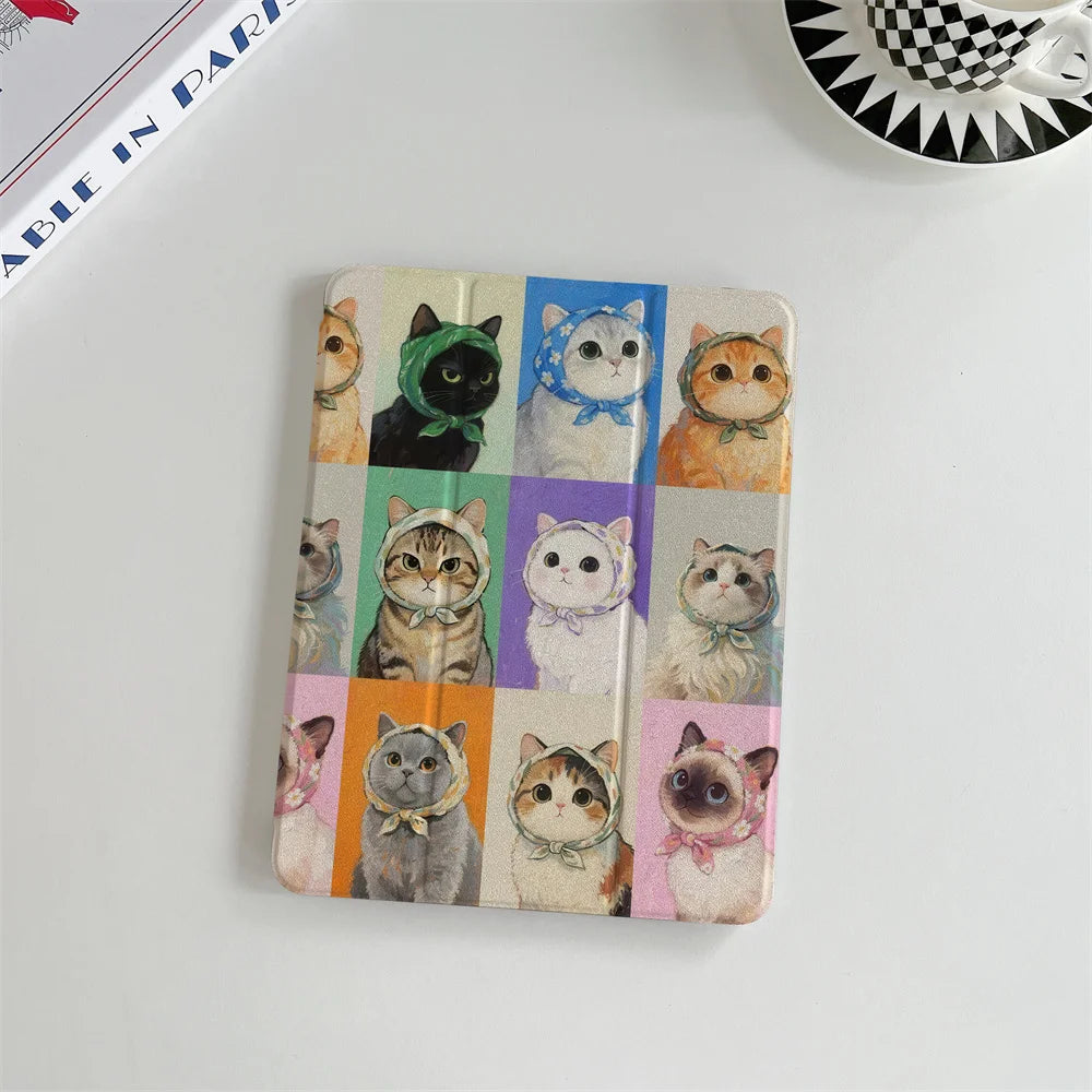 New Year's collection of cute cat iPad protective cases, suitable for Apple iPad Pro 2024 11 inch 2025 Air 5/4 10.9 iPad 10 9.7