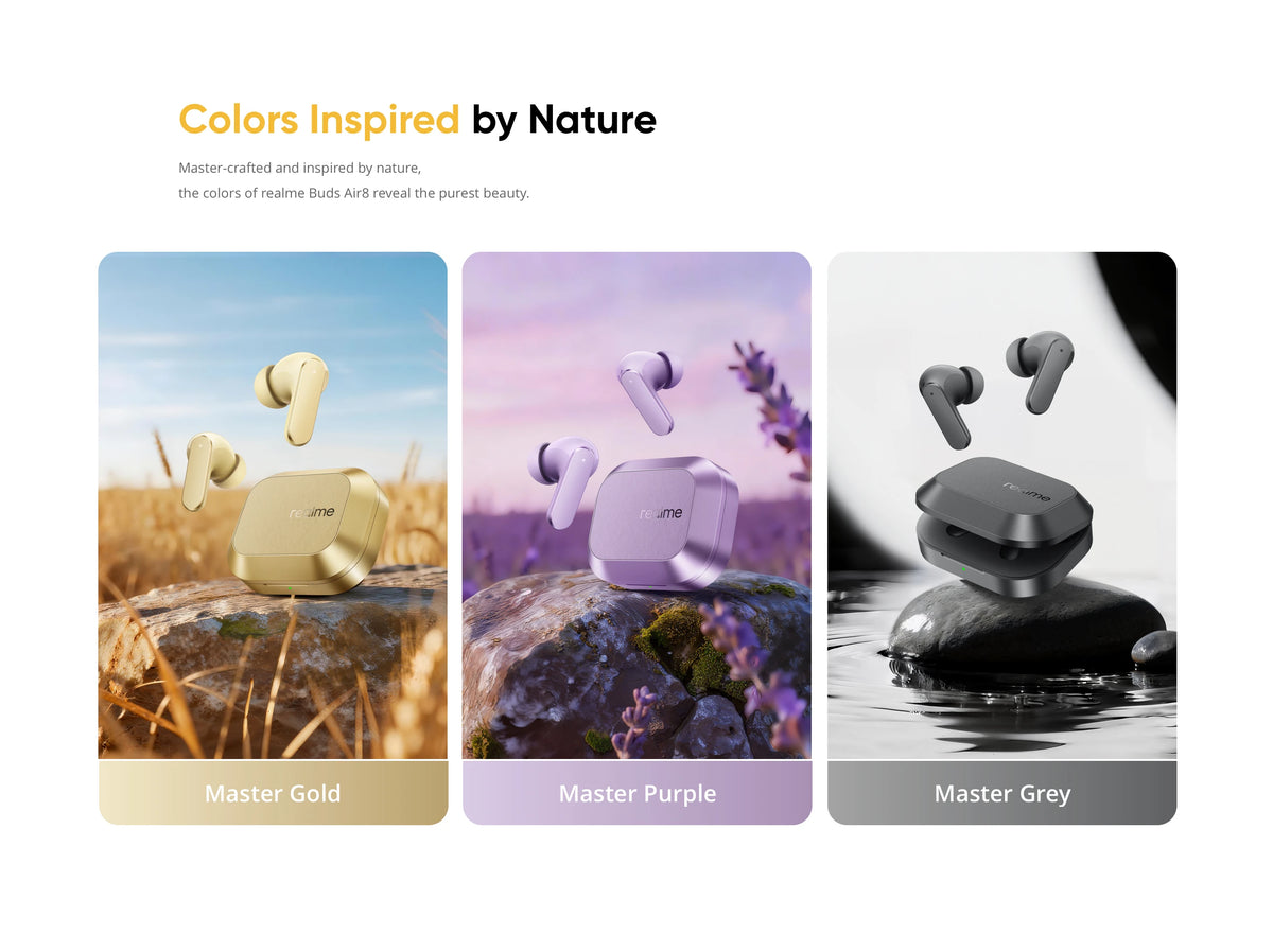 realme Buds Air8 TWS Earphone 11+6mm Premier Dual Drivers 55dB Noise Cancellation Up to 58 Hours of Playback IP55 Bluetooth 5.4