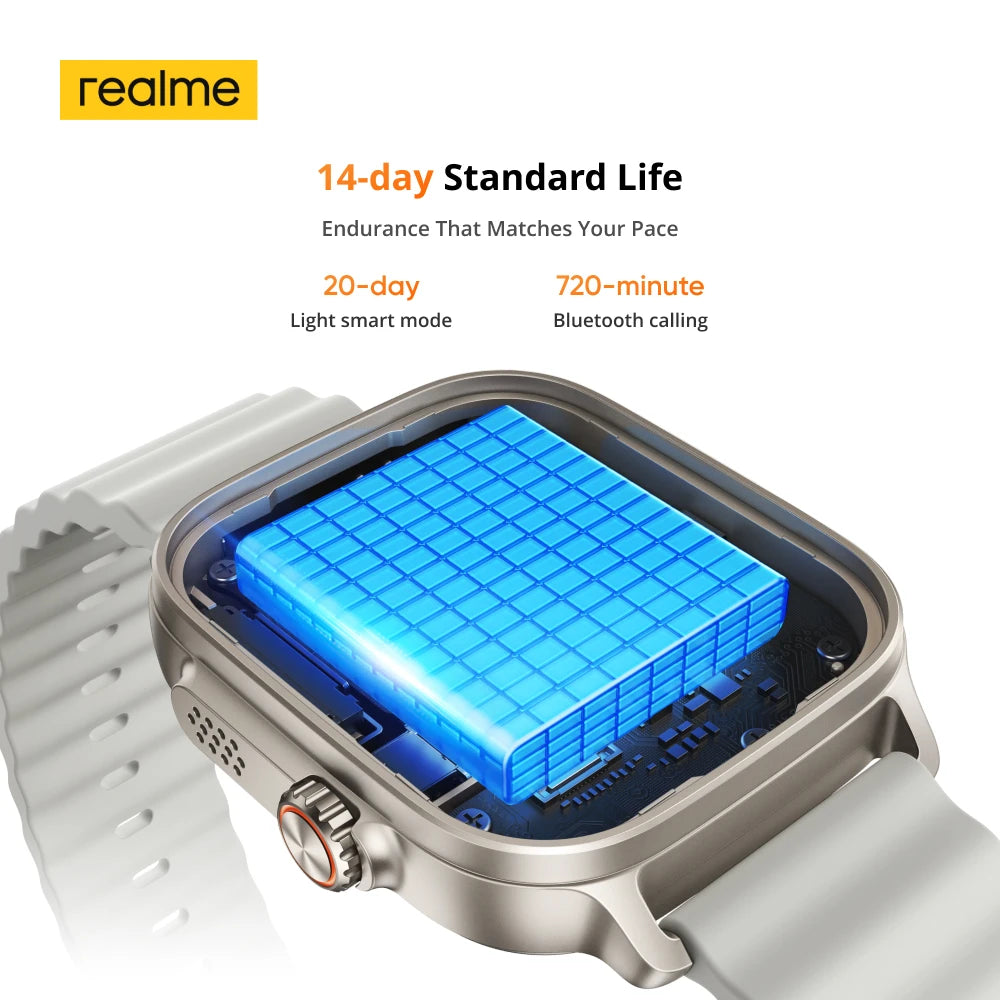 realme Watch 5 Smart Watch 1.97" 2D Flat AMOLED Display Compass & Independent GPS with 5 GNSS 14-day Battery Life NFC Card IP68