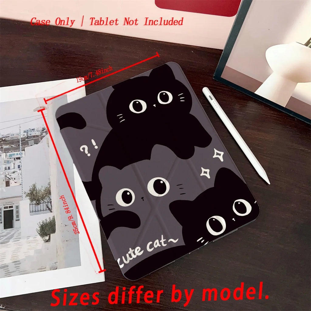 Stylish Mysterious Y-Fold Small Black Cat Patterns iPad Case For Apple iPad 10.2 Inch Air 4 Pro 11 Mini 5 Durable Cover
