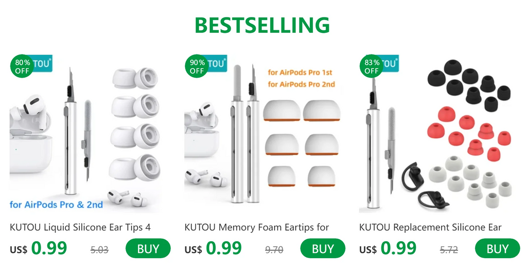 KUTOU 4 Pairs Liquid Silicone Ear Tips for Airpods Pro 1 2 Noise Reduction Pad Earplugs Boxed Ear Caps Comes with Cleaning Pen