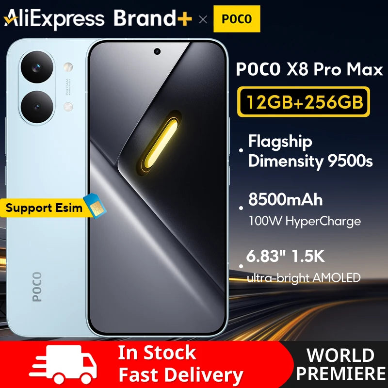 【World Premiere】Global Version  POCO X8 Pro Max 8500mAh Smartphone Dimensity 9500s 6.83'' 1.5K 120Hz Ultra-Bright AMOLED Display