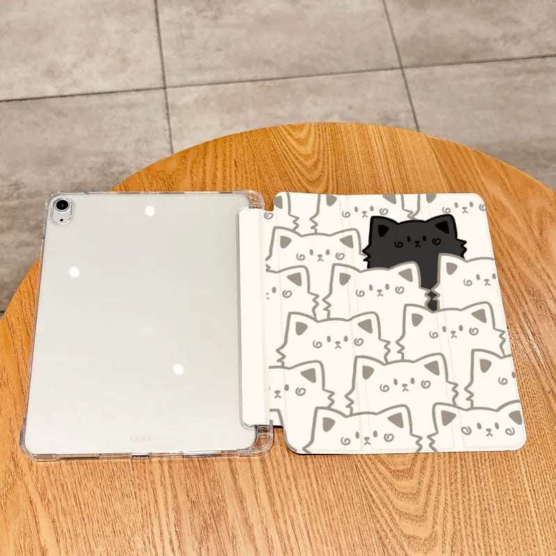 Cute cat pattern tri-fold Tablet CASE For iPad pro 10/11/2020/6th/7th /8th /Air 3rd/Air 4th/9th gen/Air 5th Gen 2022/Air 11