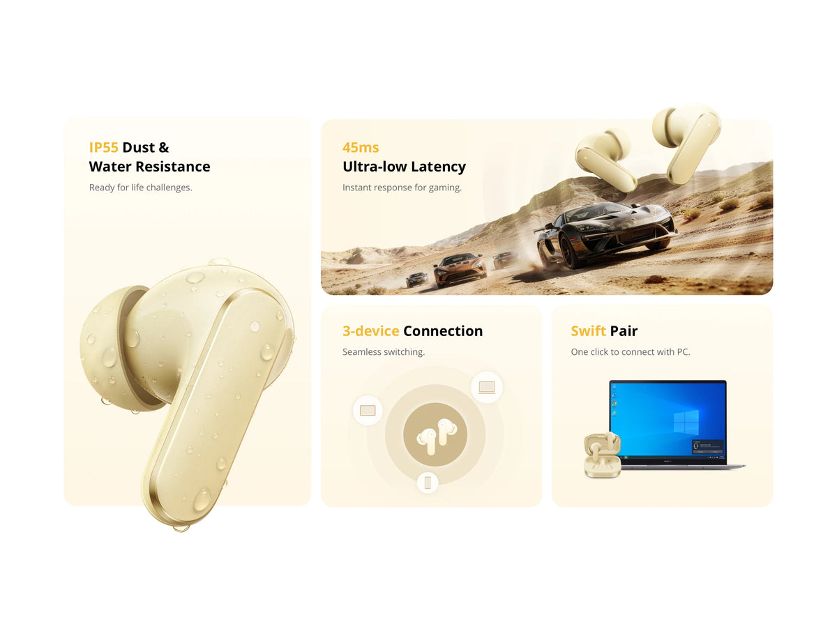 realme Buds Air8 TWS Earphone 11+6mm Premier Dual Drivers 55dB Noise Cancellation Up to 58 Hours of Playback IP55 Bluetooth 5.4
