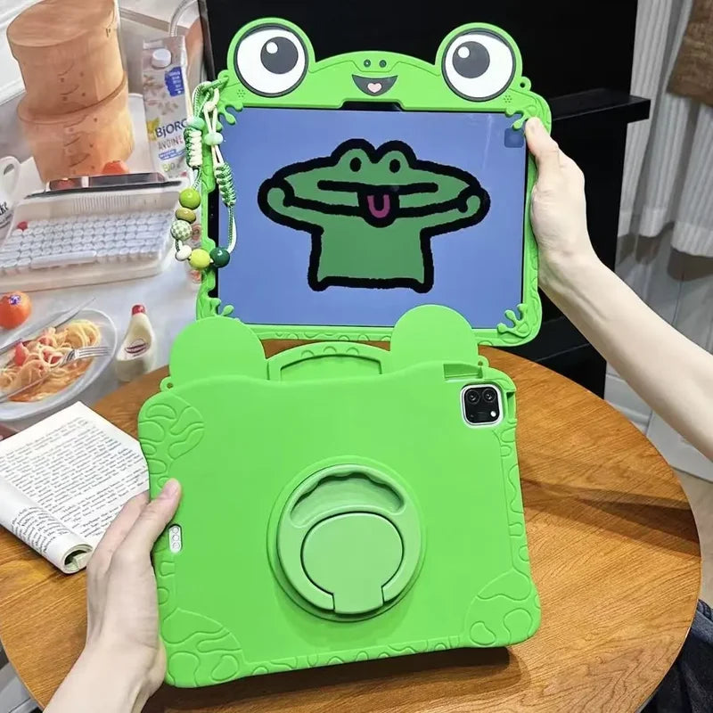 In Stock Cartoon Big Eyes Frog Tablet Case For iPad 7 8 9 10th 11th 12th AirPro 11 iPad Protective Case Kickstand Cover