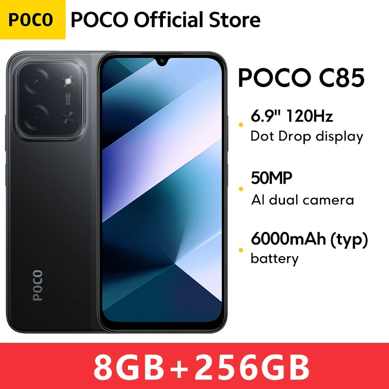 POCO C85 Global Version Smartphone NFC 128GB 256GB MediaTek Helio G81-Ultra 6.9" Dot Drop Display 50MP Main Camera 6000mAh