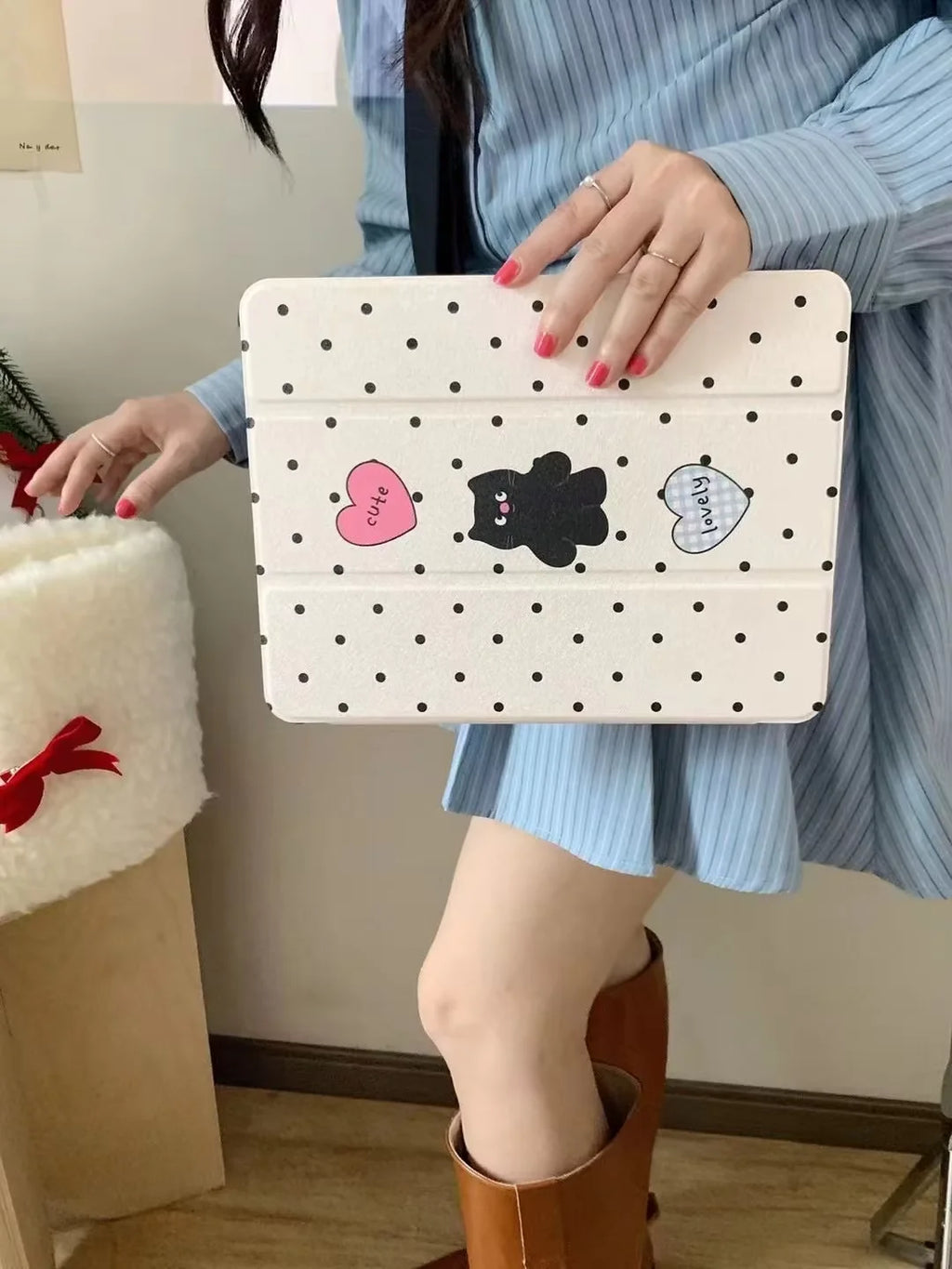 Polka Dot Black Cat Smart Cover For IPad 10.2 7th 8th 9th iPad 10th Gen Air 5th 4th 10.9 Pro 11 2024 iPad Air 11" 2025 Case