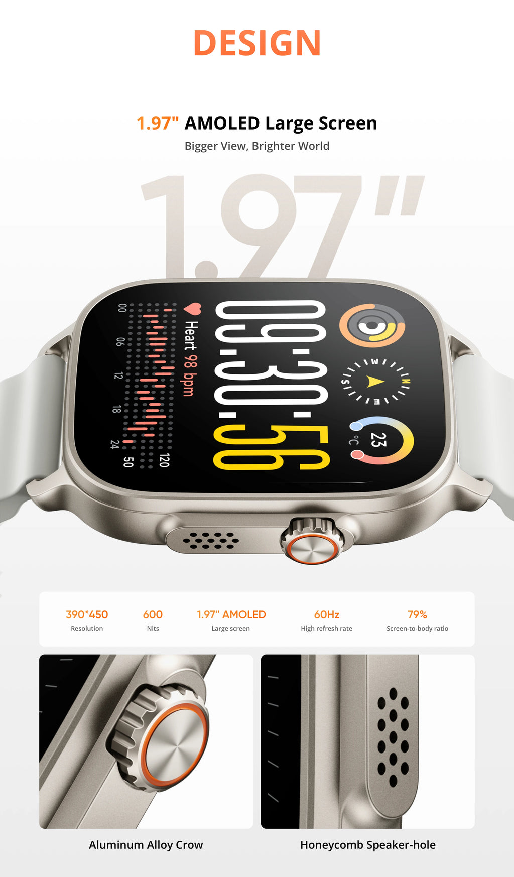 realme Watch 5 Smart Watch 1.97" 2D Flat AMOLED Display Compass & Independent GPS with 5 GNSS 14-day Battery Life NFC Card IP68