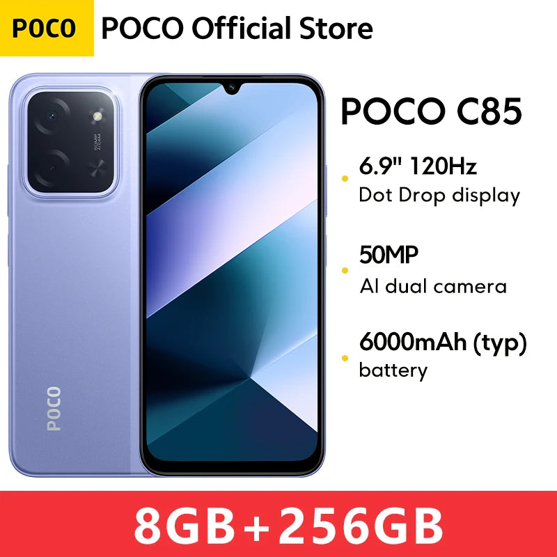 POCO C85 Global Version Smartphone NFC 128GB 256GB MediaTek Helio G81-Ultra 6.9" Dot Drop Display 50MP Main Camera 6000mAh