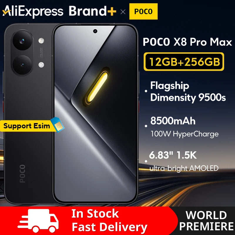 【World Premiere】Global Version  POCO X8 Pro Max 8500mAh Smartphone Dimensity 9500s 6.83'' 1.5K 120Hz Ultra-Bright AMOLED Display