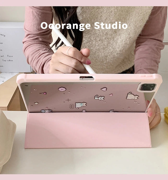 Korean Kawaii Cat Gradient Love Mirror Cover For iPad Pro 13 11th M5 M4 12.9 A16 10 8 7 9th 10th Air 11 M2 M3 Mini Tablet Case