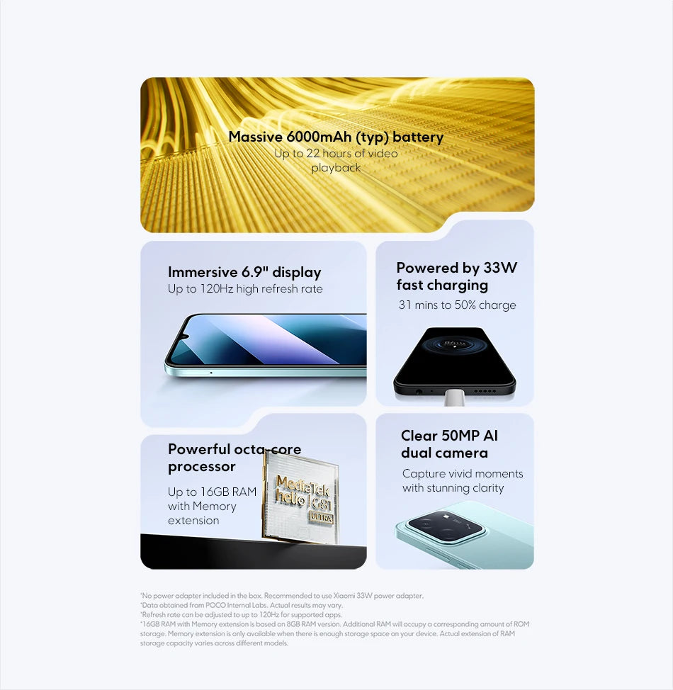 POCO C85 Global Version Smartphone NFC 128GB 256GB MediaTek Helio G81-Ultra 6.9" Dot Drop Display 50MP Main Camera 6000mAh