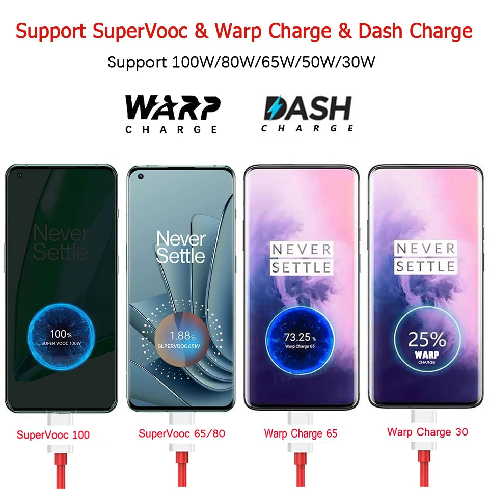 Original 100W 80W Supervooc Fast Charger Cable USB Type C 8A Warp Charge Cord For Oneplus 13 12 11R 10 Pro Ace 5 3 2 Nord 5 N30