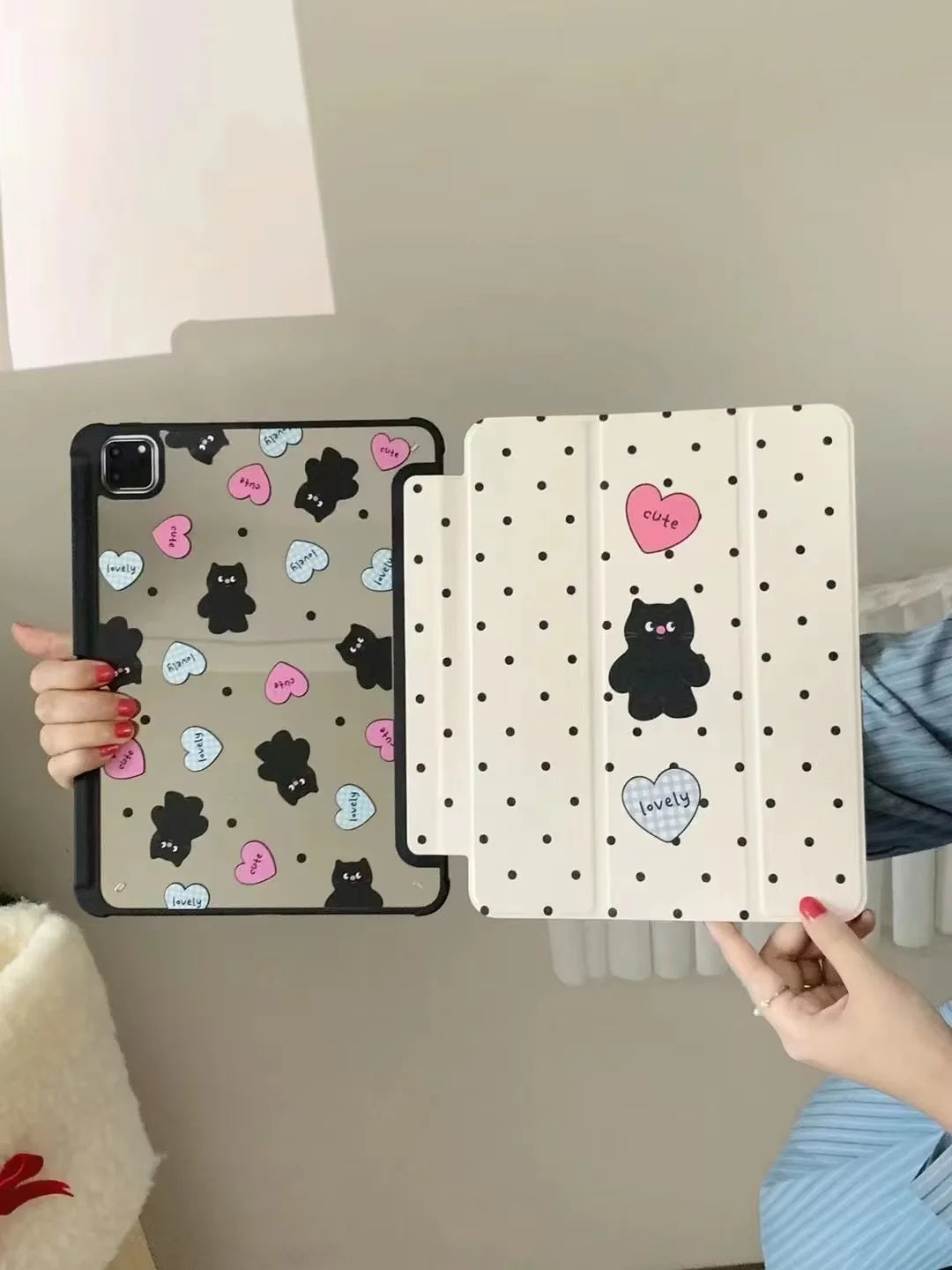 Polka Dot Black Cat Smart Cover For IPad 10.2 7th 8th 9th iPad 10th Gen Air 5th 4th 10.9 Pro 11 2024 iPad Air 11" 2025 Case