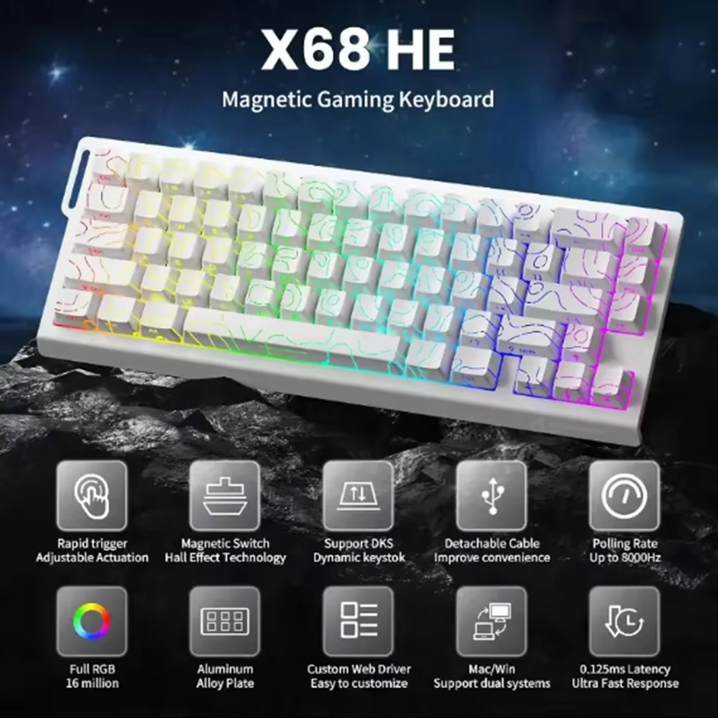 X68 HE Rapid Trigger Keyboard 8000Hz Magnetic 0.01mm RT Accuracy Wired Ergonomics Gaming Esports Keyboard Win Macos