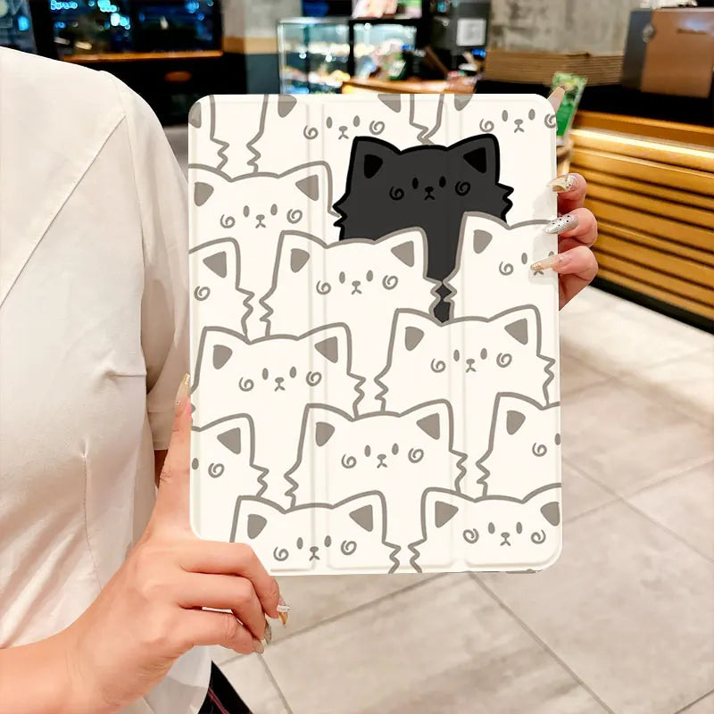Cute cat pattern tri-fold Tablet CASE For iPad pro 10/11/2020/6th/7th /8th /Air 3rd/Air 4th/9th gen/Air 5th Gen 2022/Air 11