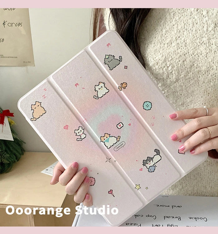 Korean Kawaii Cat Gradient Love Mirror Cover For iPad Pro 13 11th M5 M4 12.9 A16 10 8 7 9th 10th Air 11 M2 M3 Mini Tablet Case
