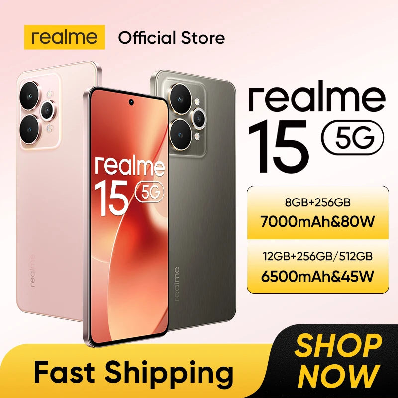 [World Premiere] realme 15 5G Smartphone Dimensity 7300+ 5G Processor 6.77"144Hz AMOLED Display NFC