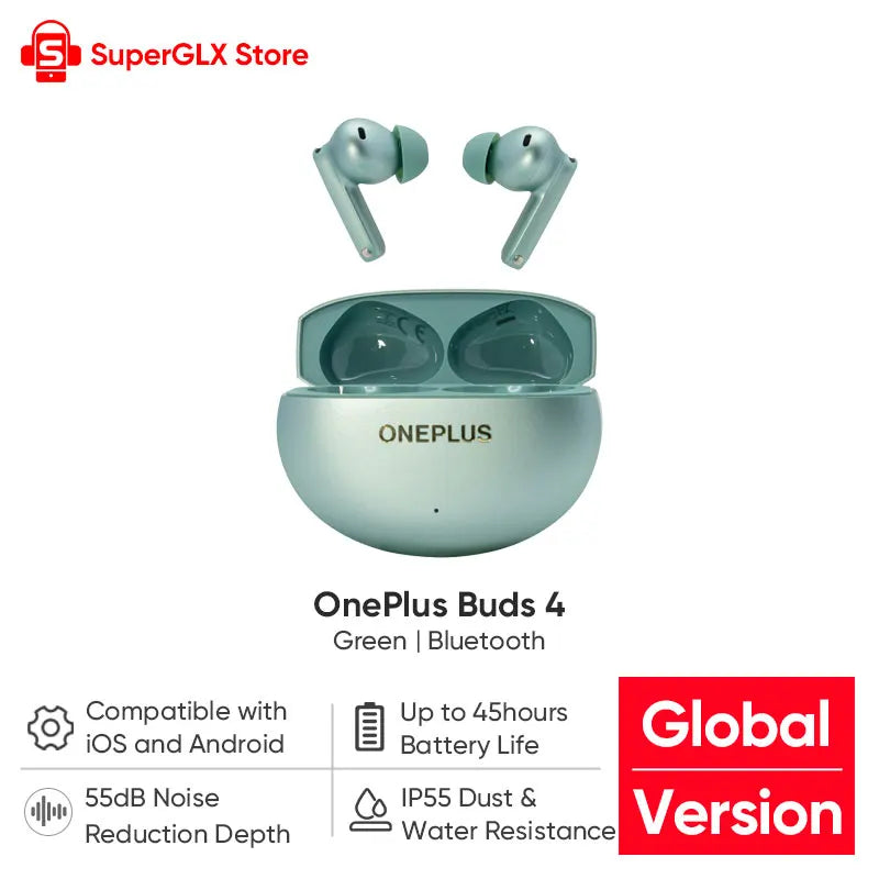 OnePlus Buds 4 Global Version True Wireless AI Call Noise Cancelling Earphones 55dB Long Range IP55 Waterproof Portable Earbuds