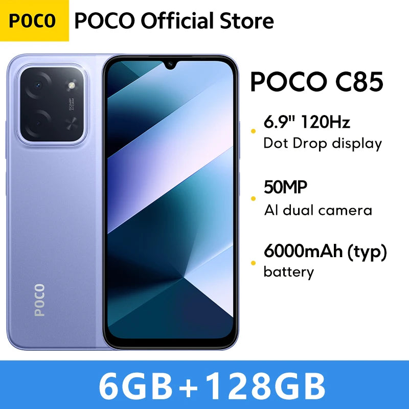 POCO C85 Global Version Smartphone NFC 128GB 256GB MediaTek Helio G81-Ultra 6.9" Dot Drop Display 50MP Main Camera 6000mAh