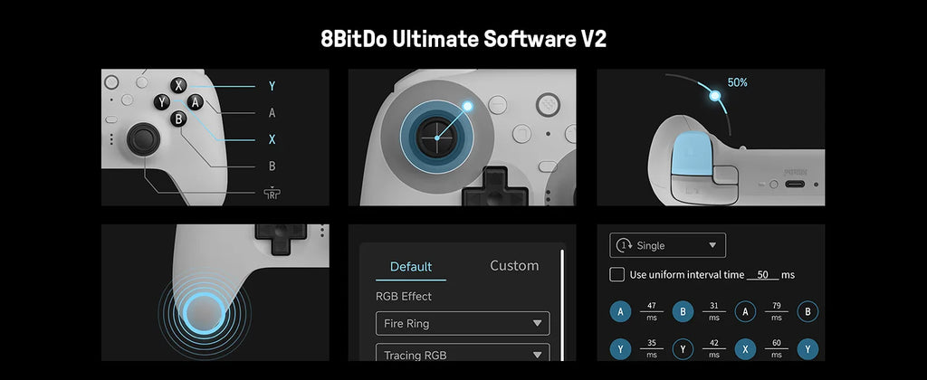 8BitDo Ultimate 2 Bluetooth Gamepad Game Controller with TMR Joysticks & Hall Effect Triggers for Nintendo Switch 2,PC,Windows