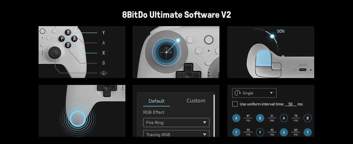 8BitDo Ultimate 2 Bluetooth Gamepad Game Controller with TMR Joysticks & Hall Effect Triggers for Nintendo Switch 2,PC,Windows