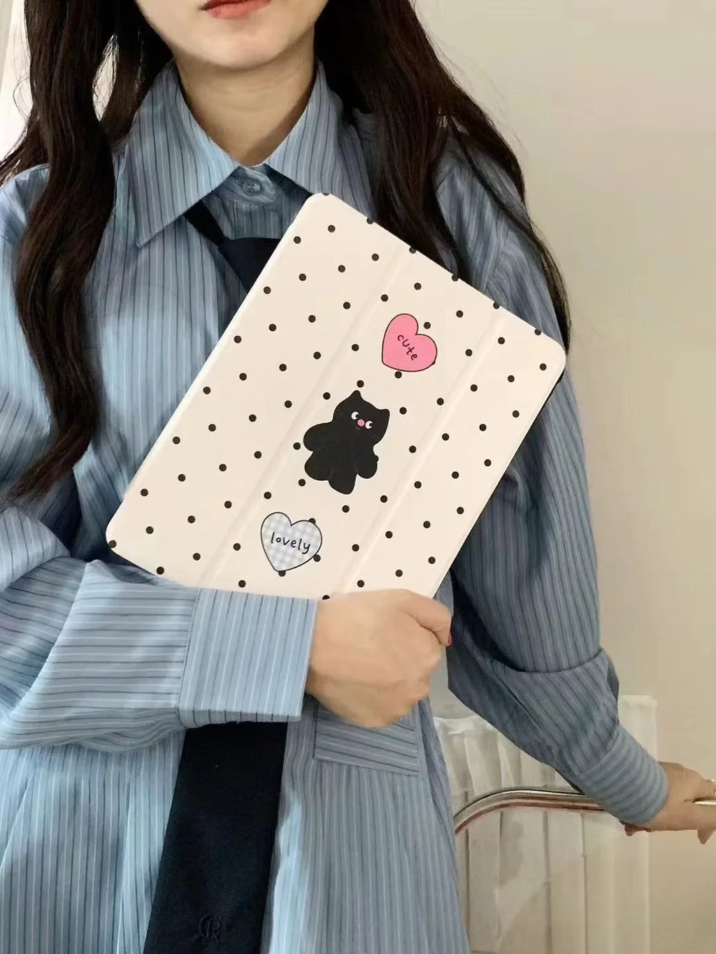 Polka Dot Black Cat Smart Cover For IPad 10.2 7th 8th 9th iPad 10th Gen Air 5th 4th 10.9 Pro 11 2024 iPad Air 11" 2025 Case