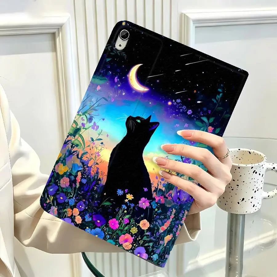 With Pencil Holder Case for Xiaomi Pad 6s Pro 7 Ultra Redmi Pad SE K Pad 8.8 9.7 12.4 Inch Pad 5 6 7 8 Pro Starry Night Cat