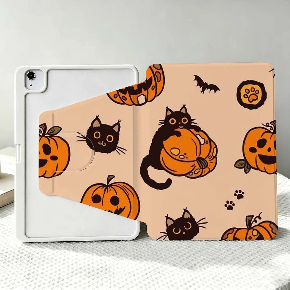 Halloween Cat For iPad Pro Air mini 6 5 4 12th M5 M4 M3 M2 A16 A17Pro 360° Rotation Stylus Storage Tablet Case Soft