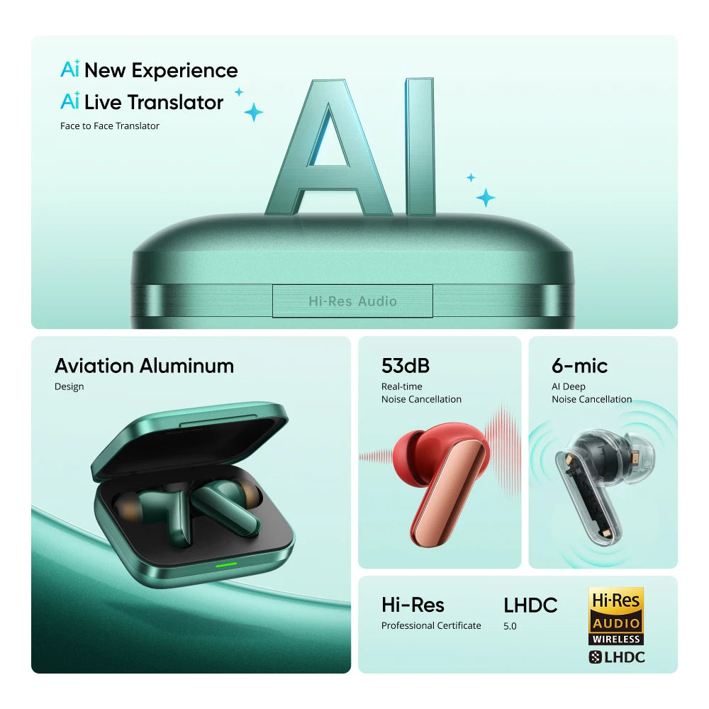 realme Buds Air 7 Pro TWS Earphone AI Live Translator 53dB Noise Cancellation 3D Spatial Effect 11+6mm Dual-dac Driver LHDC 5.0