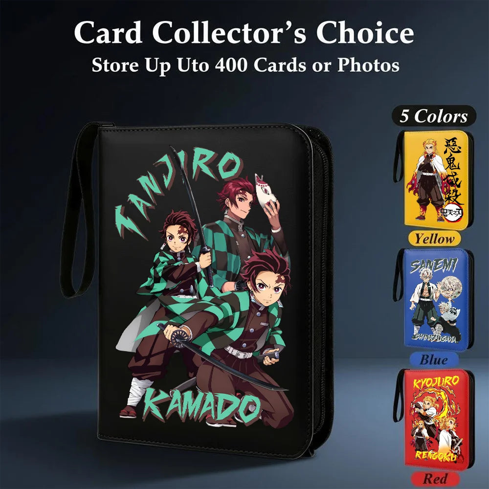 400pcs Anime Demon Slayer Zipper Card Album Book Collection Card Storage Folder Hold Tanjiro Game Cards Binder Holder Protector