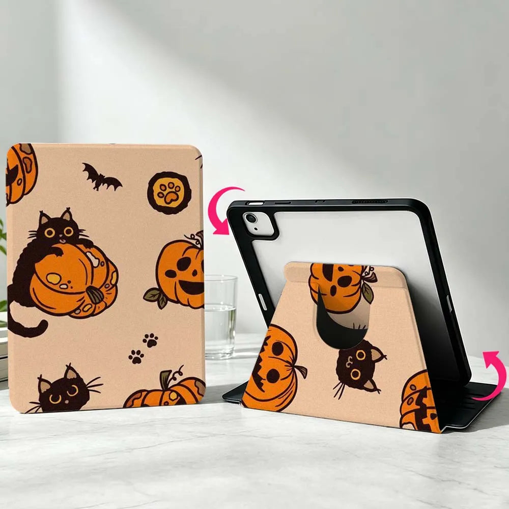 Halloween Cat For iPad Pro Air mini 6 5 4 12th M5 M4 M3 M2 A16 A17Pro 360° Rotation Stylus Storage Tablet Case Soft