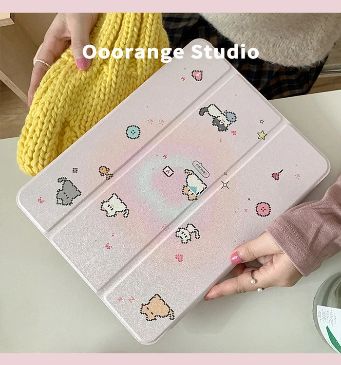 Korean Kawaii Cat Gradient Love Mirror Cover For iPad Pro 13 11th M5 M4 12.9 A16 10 8 7 9th 10th Air 11 M2 M3 Mini Tablet Case