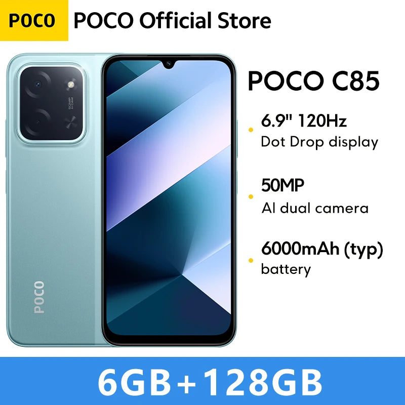POCO C85 Global Version Smartphone NFC 128GB 256GB MediaTek Helio G81-Ultra 6.9" Dot Drop Display 50MP Main Camera 6000mAh