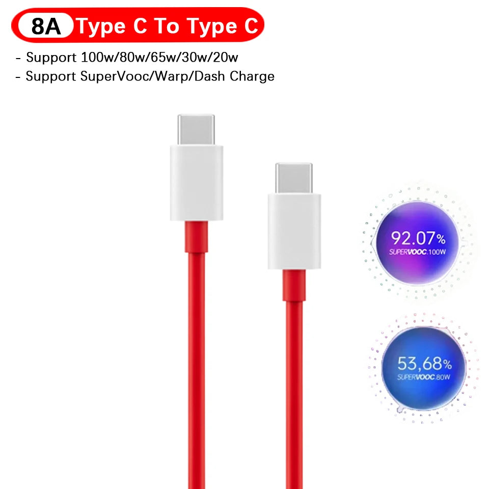 Original 100W 80W Supervooc Fast Charger Cable USB Type C 8A Warp Charge Cord For Oneplus 13 12 11R 10 Pro Ace 5 3 2 Nord 5 N30