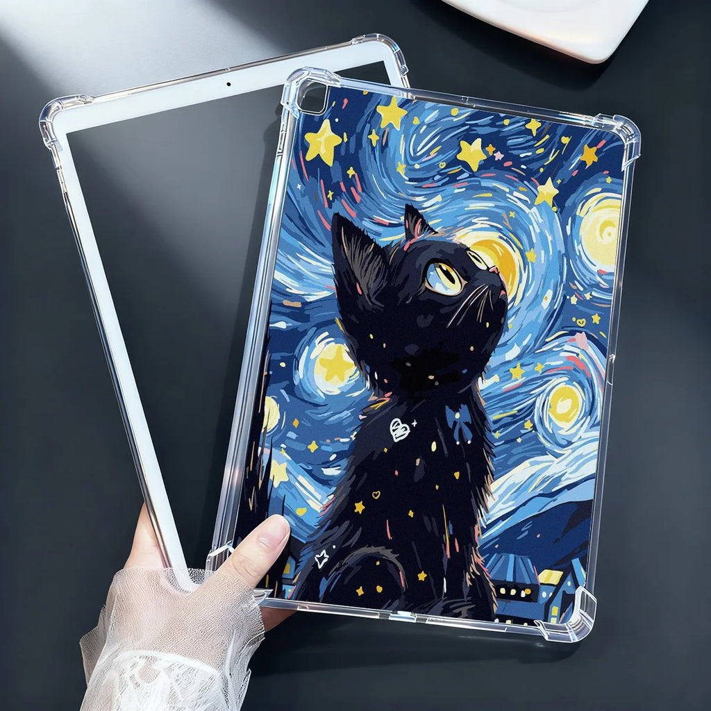 Clear Transparent Tablet Case for Apple iPad Pro 12.9 13 9.7 10.5 A16 11 10 9 8 Air 13 Mini 6 5 4 Cover Cute Artistic Cat Shell