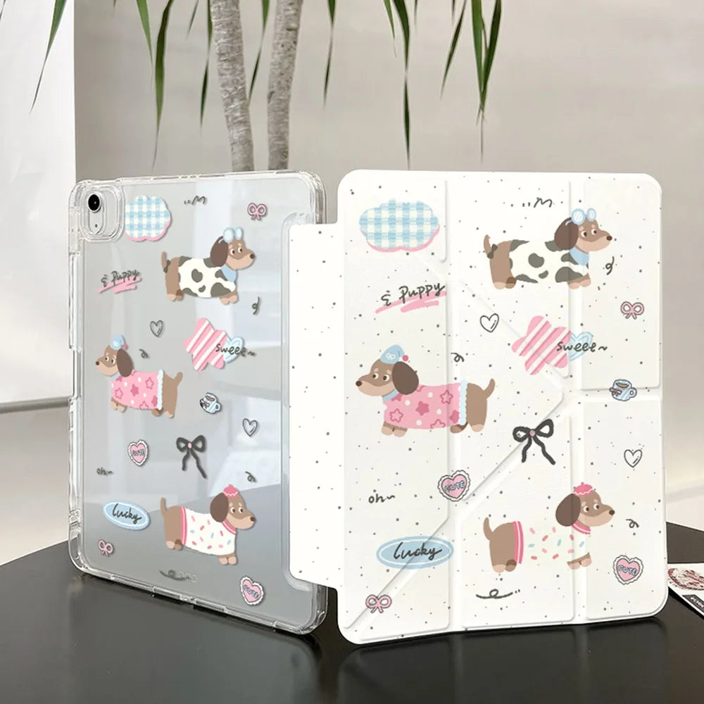 Y-Fold Edge High Clarity Tablet Case for Apple iPad Pro 11 2021/2022 Mini 6 8.3 Inches with Pencil Holder Pink Star Black Cats