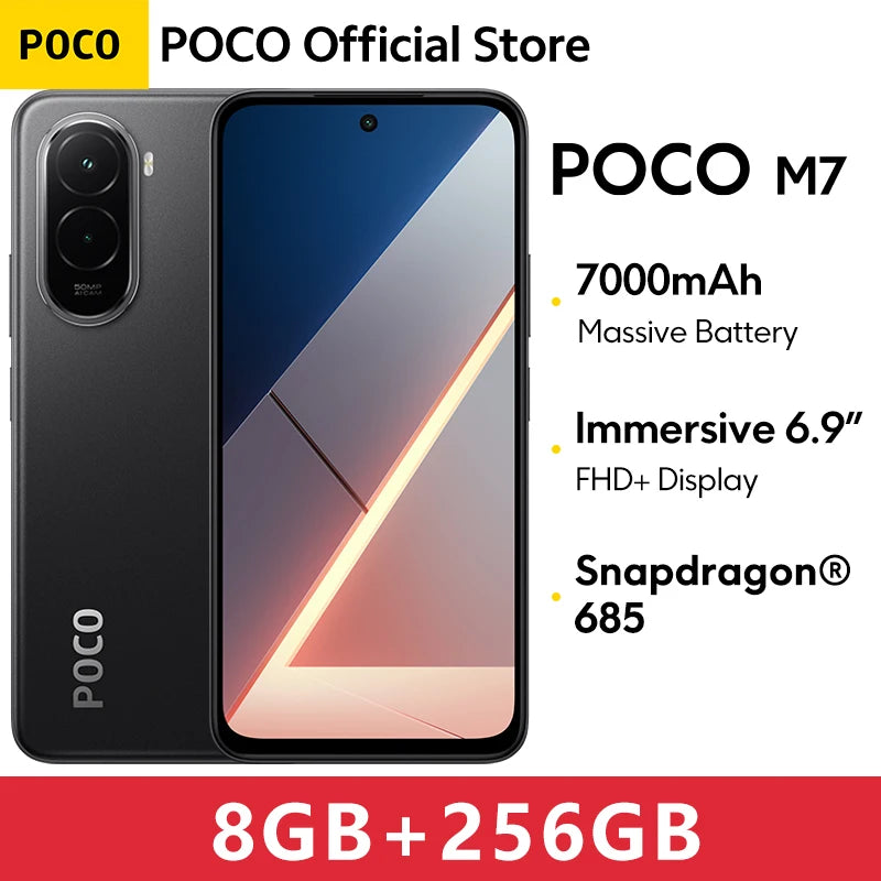 【World Premiere】POCO M7 Global Version Smartphone Snapdragon 685 7000mAh battery Immersive 6.9" FHD+ Display NFC 33W Charging