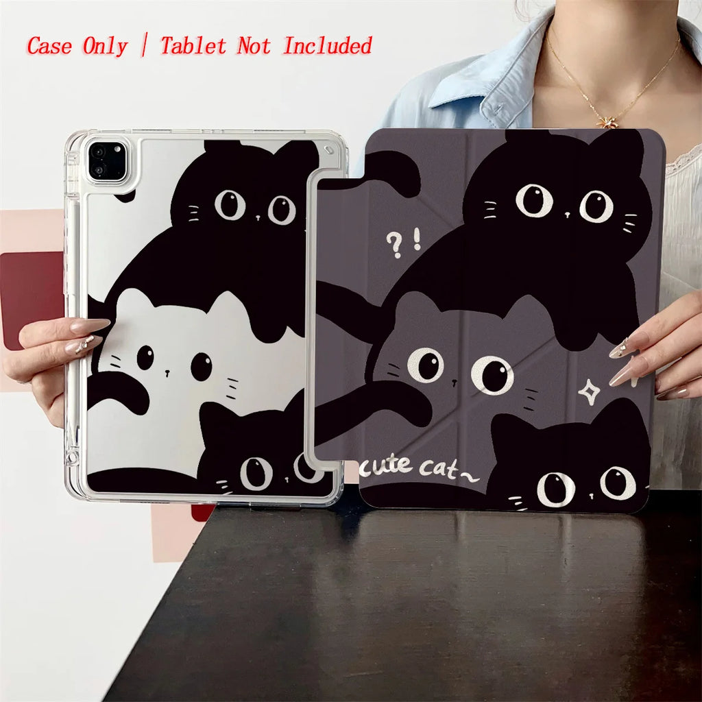 Stylish Mysterious Y-Fold Small Black Cat Patterns iPad Case For Apple iPad 10.2 Inch Air 4 Pro 11 Mini 5 Durable Cover