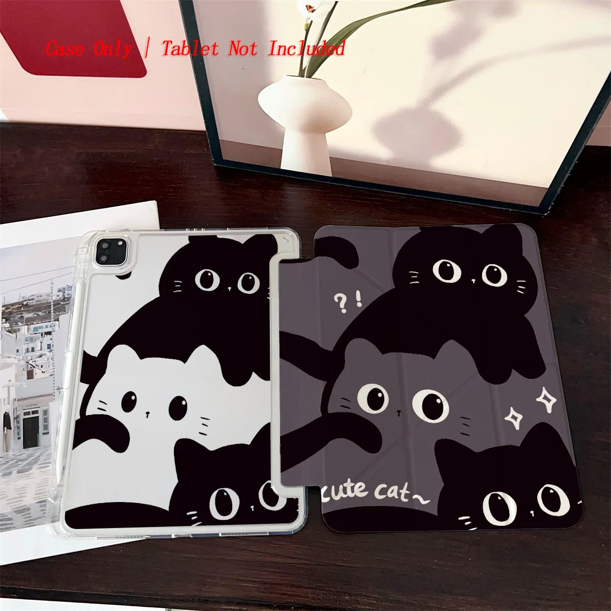 Stylish Mysterious Y-Fold Small Black Cat Patterns iPad Case For Apple iPad 10.2 Inch Air 4 Pro 11 Mini 5 Durable Cover