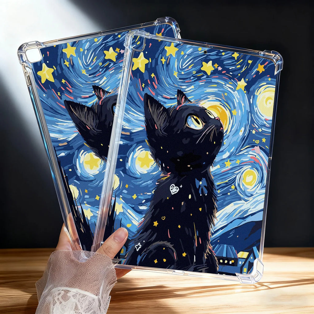 Clear Transparent Tablet Case for Apple iPad Pro 12.9 13 9.7 10.5 A16 11 10 9 8 Air 13 Mini 6 5 4 Cover Cute Artistic Cat Shell
