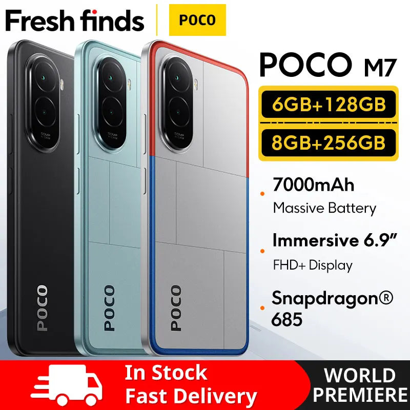 【World Premiere】POCO M7 Global Version Smartphone Snapdragon 685 7000mAh battery Immersive 6.9" FHD+ Display NFC 33W Charging