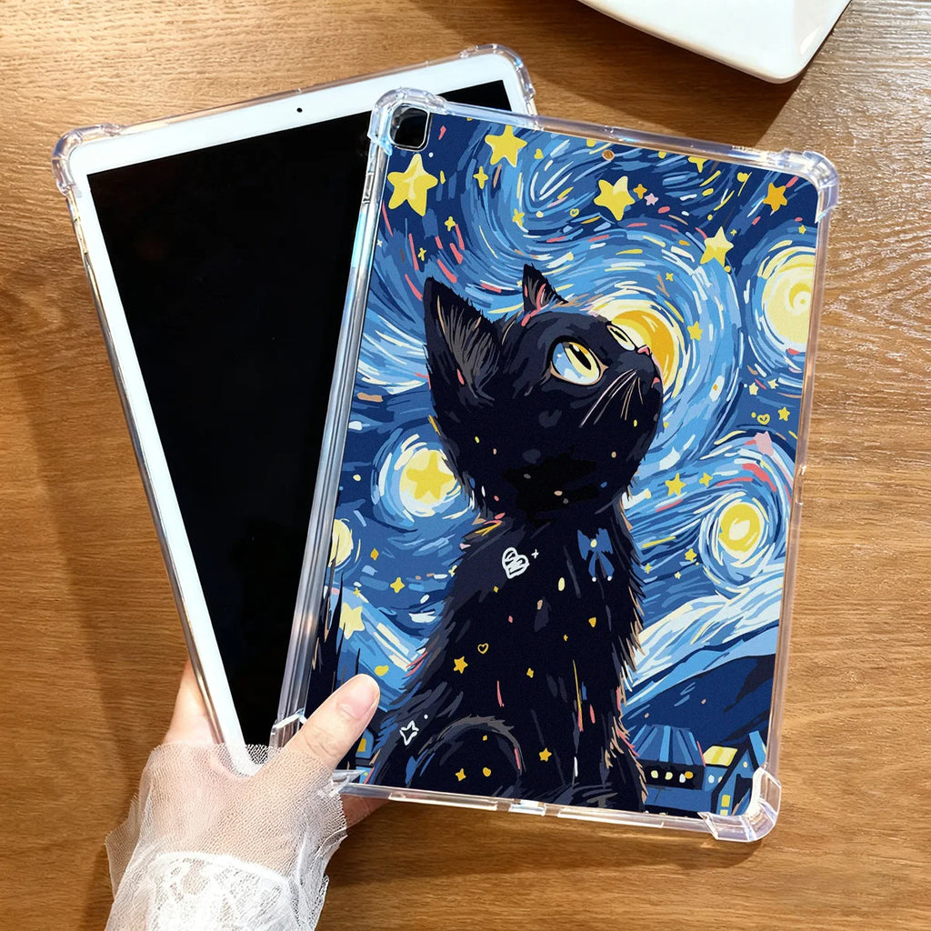 Clear Transparent Tablet Case for Apple iPad Pro 12.9 13 9.7 10.5 A16 11 10 9 8 Air 13 Mini 6 5 4 Cover Cute Artistic Cat Shell