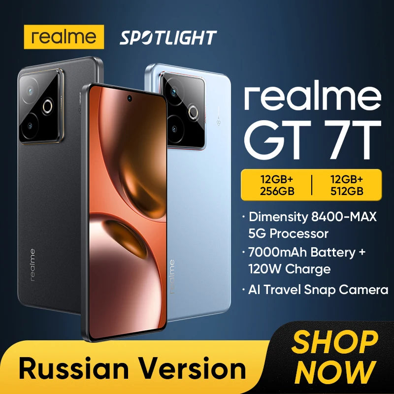 [World Premiere] realme GT 7T 5G Smartphone Dimensity 8400-MAX Chipset 7000mAh Battery 120W Charge 6.8" 120Hz AMOLED Display NFC