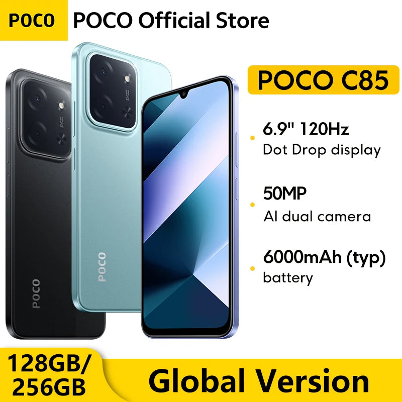 POCO C85 Global Version Smartphone NFC 128GB 256GB MediaTek Helio G81-Ultra 6.9" Dot Drop Display 50MP Main Camera 6000mAh