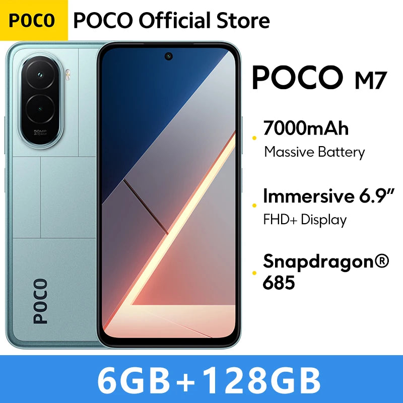 【World Premiere】POCO M7 Global Version Smartphone Snapdragon 685 7000mAh battery Immersive 6.9" FHD+ Display NFC 33W Charging